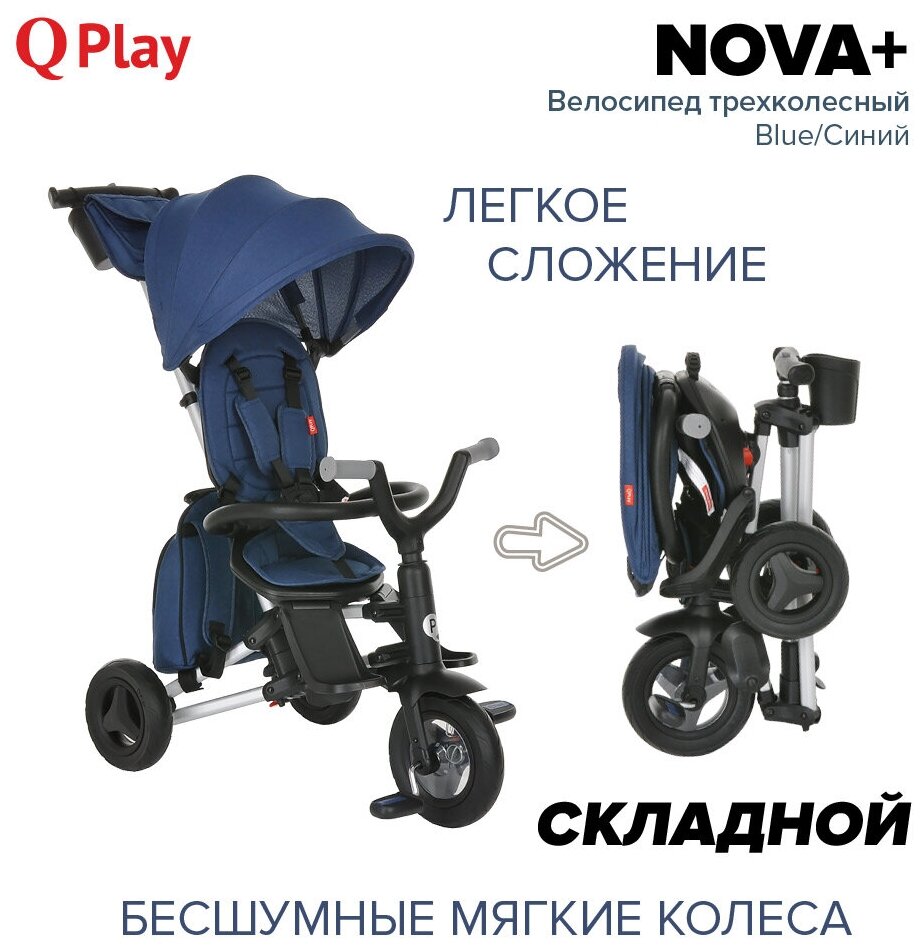 Трехколесный складной велосипед QPlay NOVA PLUS Blue Синий