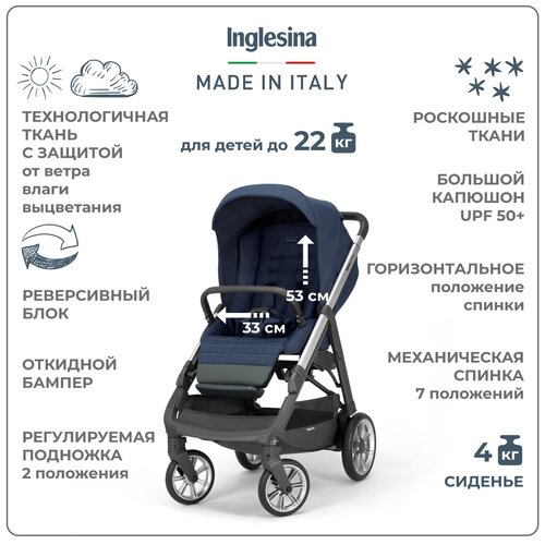 Прогулочная коляска Inglesina Прогулочная коляска Inglesina Aptica, темно-синий прогулочная коляска inglesina aptica alaska blue