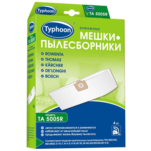 Тайфун Бумажные мешки-пылесборники TA 5005R, белый, 4 шт. тайфун бумажные мешки пылесборники ta 130x белый 5 шт