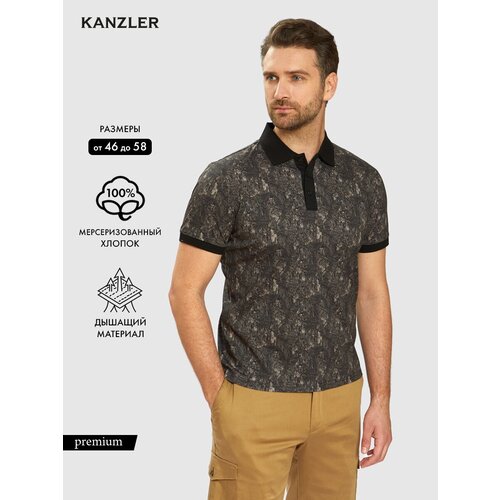 фото Поло kanzler, хлопок, принт флористический, размер xs, черный