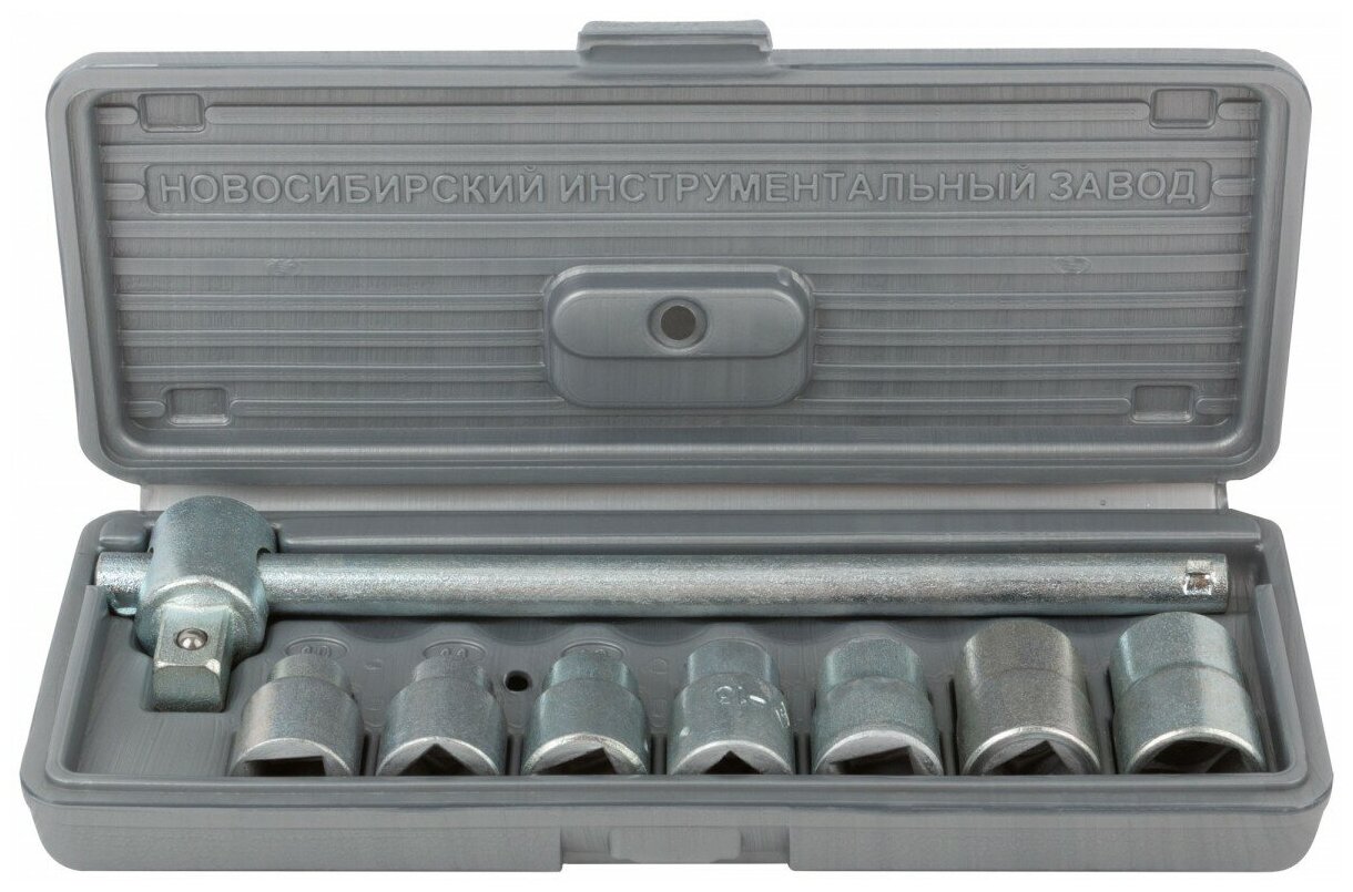НИЗ Шоферский инструмент №1, 8 предм, 1/2″, набор торцовых головок в пластиковом кейсе (2761-10)