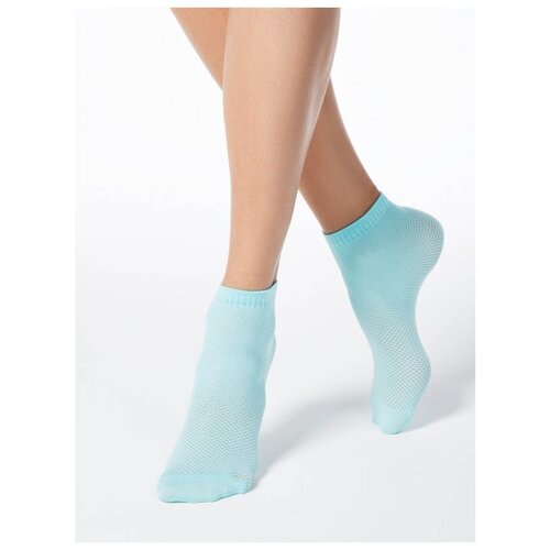 фото Женские носки conte elegant средние, фантазийные, в сетку, размер 23-25, голубой