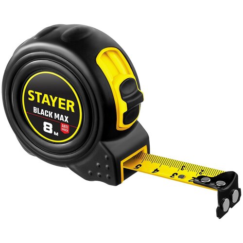 STAYER BlackMax 8м х 25мм, Рулетка с двумя фиксаторами (3410-08)