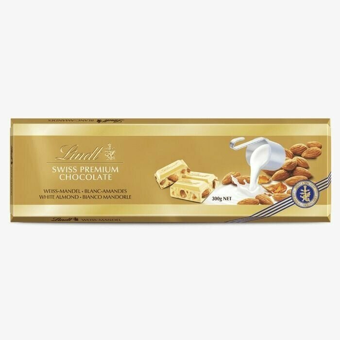 Шоколад Lindt Swiss Premium Chocolate White Almond Белый с миндалем 300 г (из Финляндии)