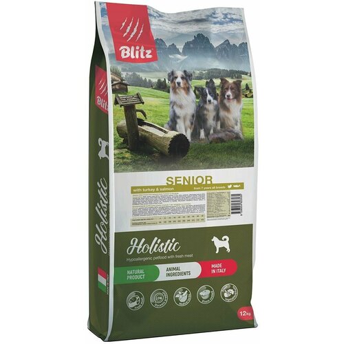 Blitz Holistic LG Dog Adult Senior Turkey  & Salmon 12кг индейка И лосось беззерновой сухой корм для собак старше 7 лет