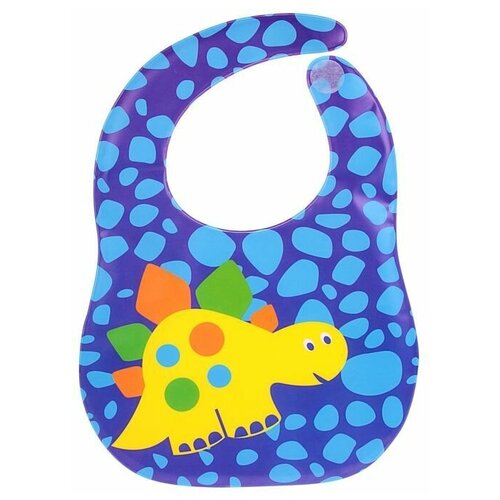 фото Крошка я нагрудник мягкий непромокаемый динозавр / динозаврик / динозаврики / сова / крокодильчик / собачка / улитка / весёлая панда, на липучке, динозаврик/желтый/голубой/синий