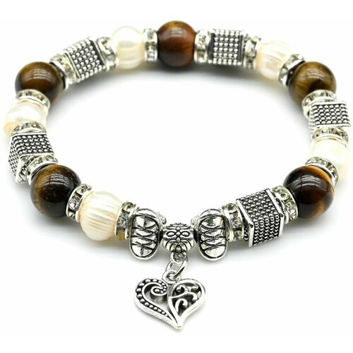 фото Браслет с натуральными камнями. тигровый глаз и жемчуг максимикс