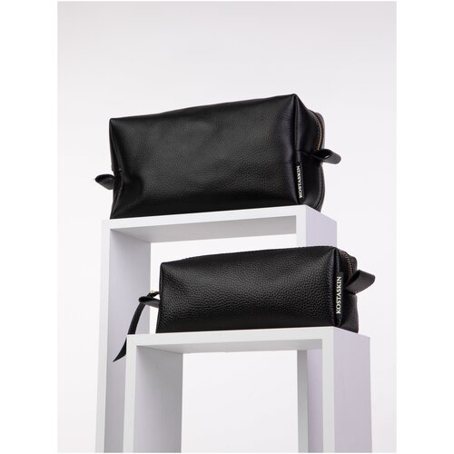 Косметичка женская мужская несессер органайзер KOSTASKIN из натуральной кожи 2 шт черные