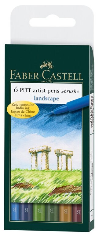 Faber-Castell Набор капиллярных ручек Pitt brush "Пейзаж", 6 цв.