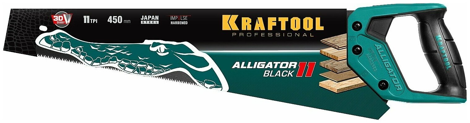 15205-45 Ножовка для точного реза "Alligator BLACK 11". 450 мм. 11 TPI 3D зуб. KRAFTOOL