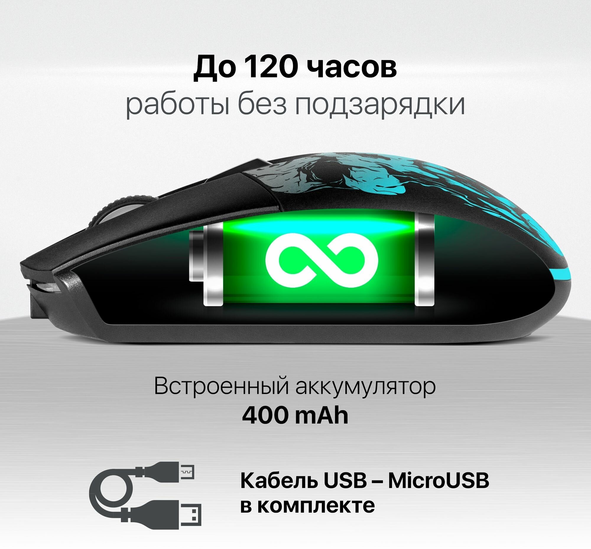 Мышь игровая беспроводная Defender Beta GM-707L LED6D400 mAh1600dpi бесшумная подсветка встроенный АКБ