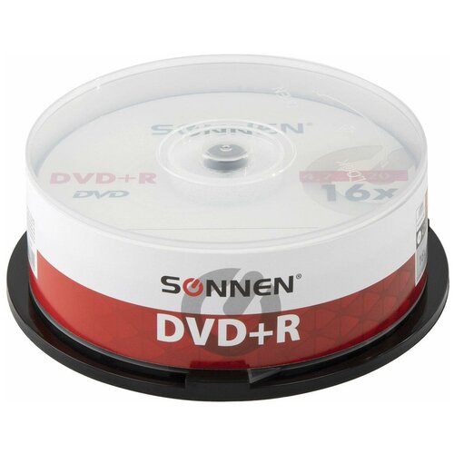 Диски DVD+R SONNEN, 4,7 Gb, 16x, Cake Box (упаковка на шпиле), комплект 25 шт, 513532