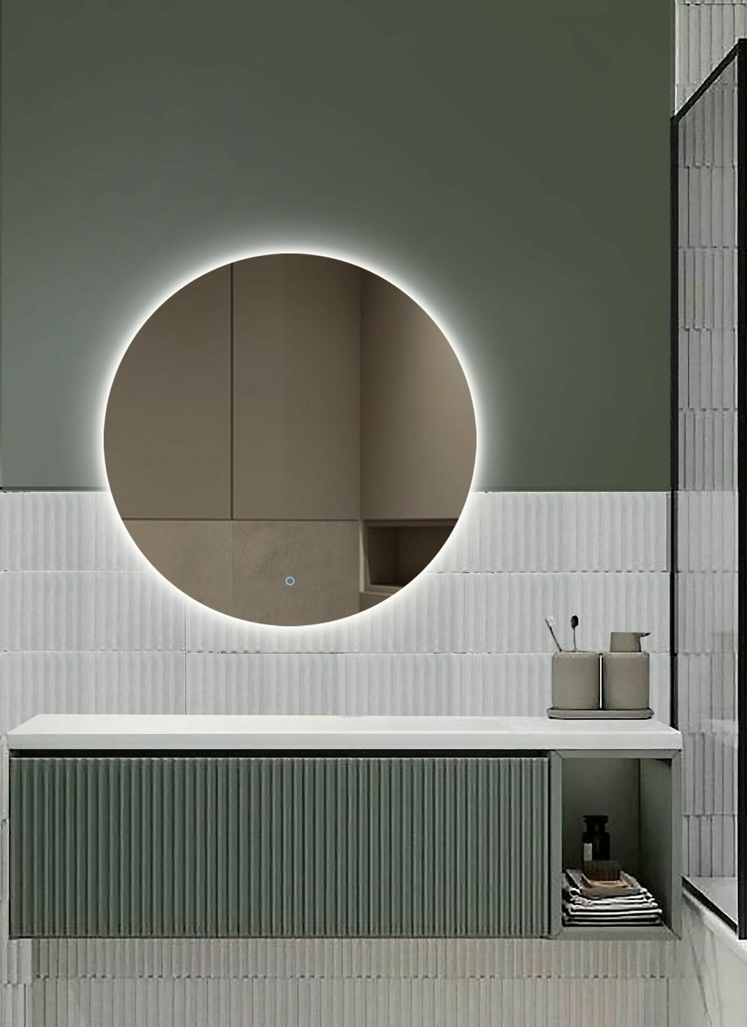 Зеркало для ванной Sun D55 круглое "парящее" с нейтральной LED-подсветкой - фотография № 4