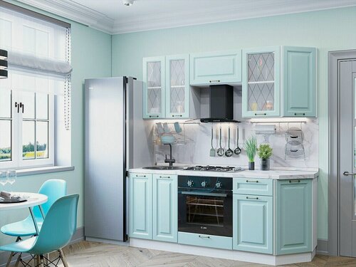 Изображение товара Готовый кухонный гарнитур без столешницы кухня 1,9 метра Ницца-01 2140*1900*600 Голубой