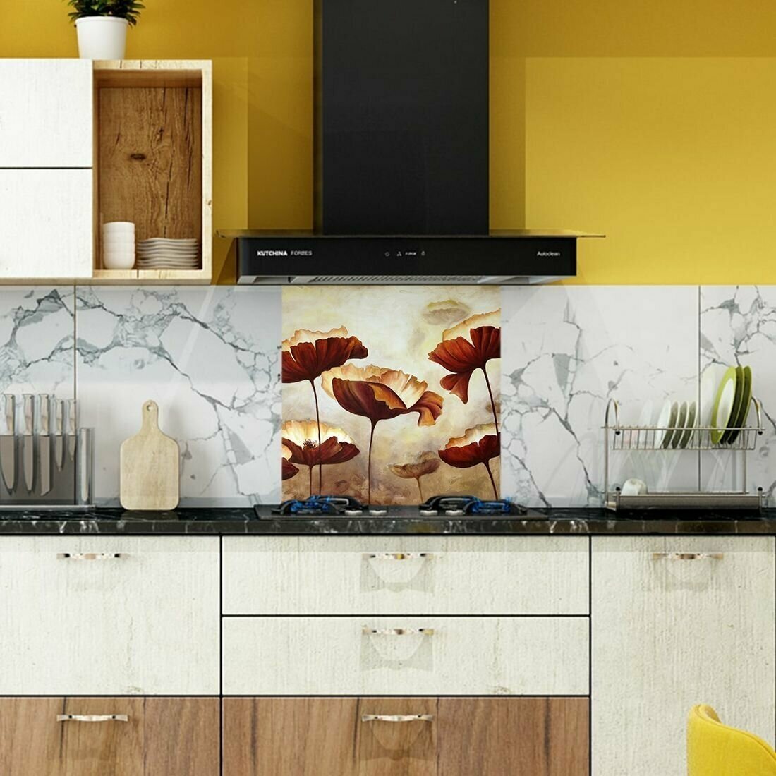 Защитный экран для кухни 600 х 600 х 3 мм "Цветы", акриловое стекло на кухню для защиты фартука, прозрачный монолитный поликарбонат, 600-024 - фотография № 4