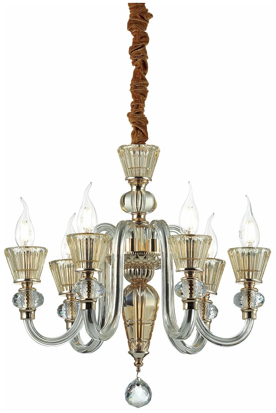 Люстра Ideal Lux Strauss SP6 D505 макс.6x40Вт Е14 IP20 230В Золотистый/Прозрачный/Янтарный Металл/Стекло/Хрусталь Без ламп 140605