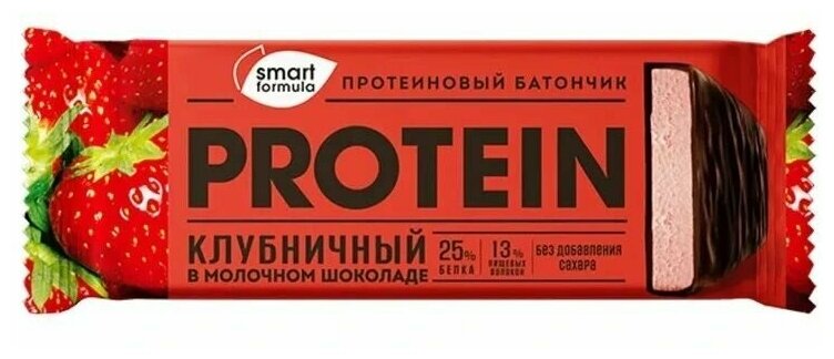 "Smart Formula", батончик протеиновый клубничный в молочном шоколаде, 40 г (упаковка 15 шт.) - фотография № 1