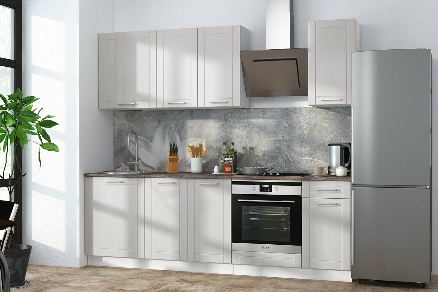 Кухонный гарнитур Hoff Стелла 2,4 м 240х210х60 см, Серый