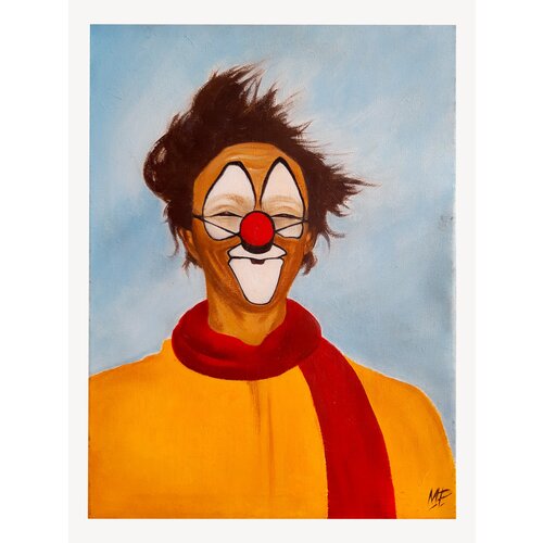 Картина серия “Клоуны” | “Весёлый клоун” жанр: поп-арт, портрет | 30*40 см, масло; 2023 г | современный художник Михаил Романов