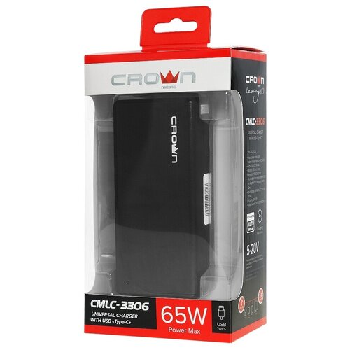 Универсальный БП CROWN CMLC-3306 65Вт USB QC3.0 черный