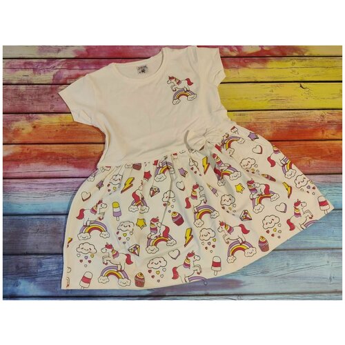 фото Платье бежевое с единорогом 98 веселый супер-далматинец