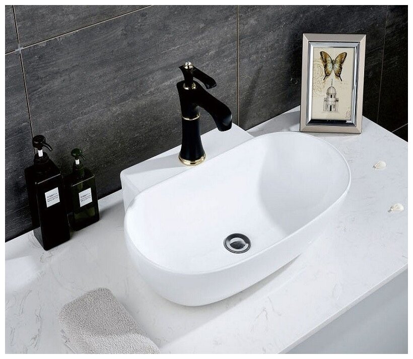 Раковина для ванной. Раковина накладная CeramaLux 9234 белый без перелива - фотография № 4