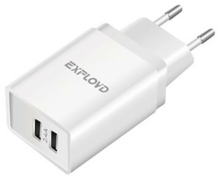 Exployd Сетевое зарядное устройство Exployd EX-Z-1331, 2 USB, 2.4 А, белое