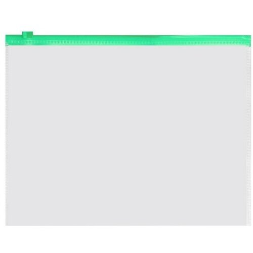 Папка-конверт на ZIP-молнии A5 150 мкм, , прозрачная, зелeная молния 12 шт
