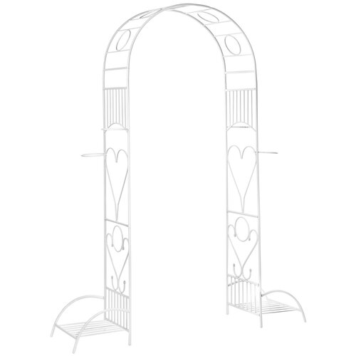 Арка садовая металлическая для растений (для сада) Лето разборная с чашами для горшков белая, 240х170х40см., труба d=16, d=10