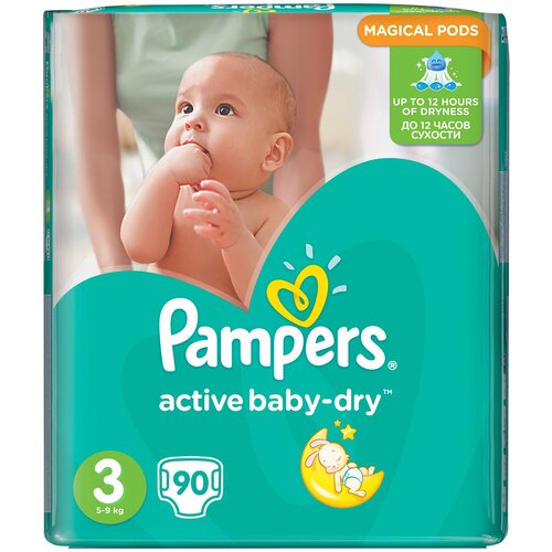 Подгузники PAMPERS Active Baby-Dry 3 (5-9 кг), 124 шт