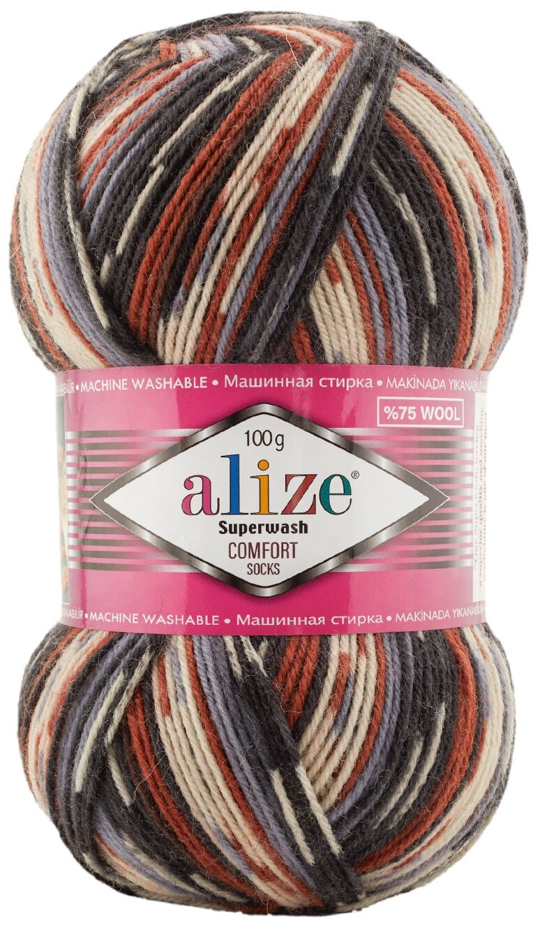 Пряжа для вязания ALIZE 'Superwash Comfort Socks', 100г, 420м (75% SW шерсть, 25% полиамид) (7840), 5 мотков