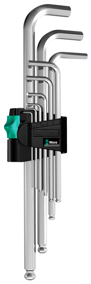 WERA 950/9 PKL SM N Hex-Plus 1 Набор Г-образных ключей с шаром, метрических, хромированных, 9 предметов, HEX 1.5 мм, Hex-Plus 2/2.5/3/4/5/6/8/10 мм, WE-022087