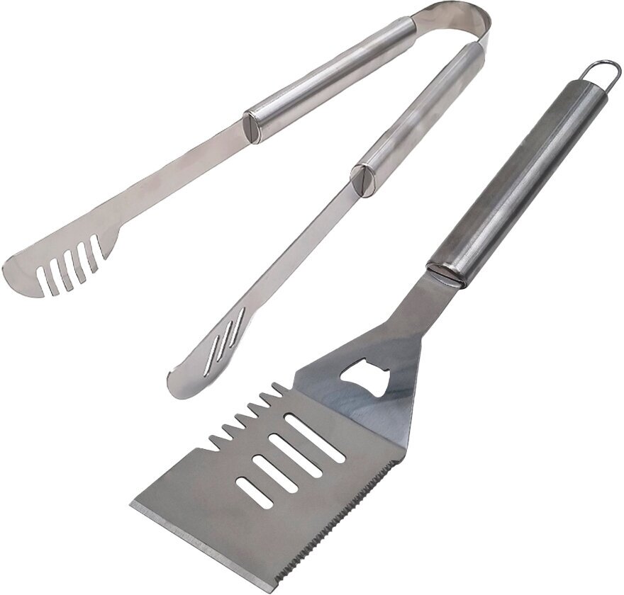 Набор кухонных принадлежностей: щипцы кухонные и лопатка кулинарная, набор для гриля и барбекю (BBQ), из нержавеющей стали, 2 предмета - фотография № 2