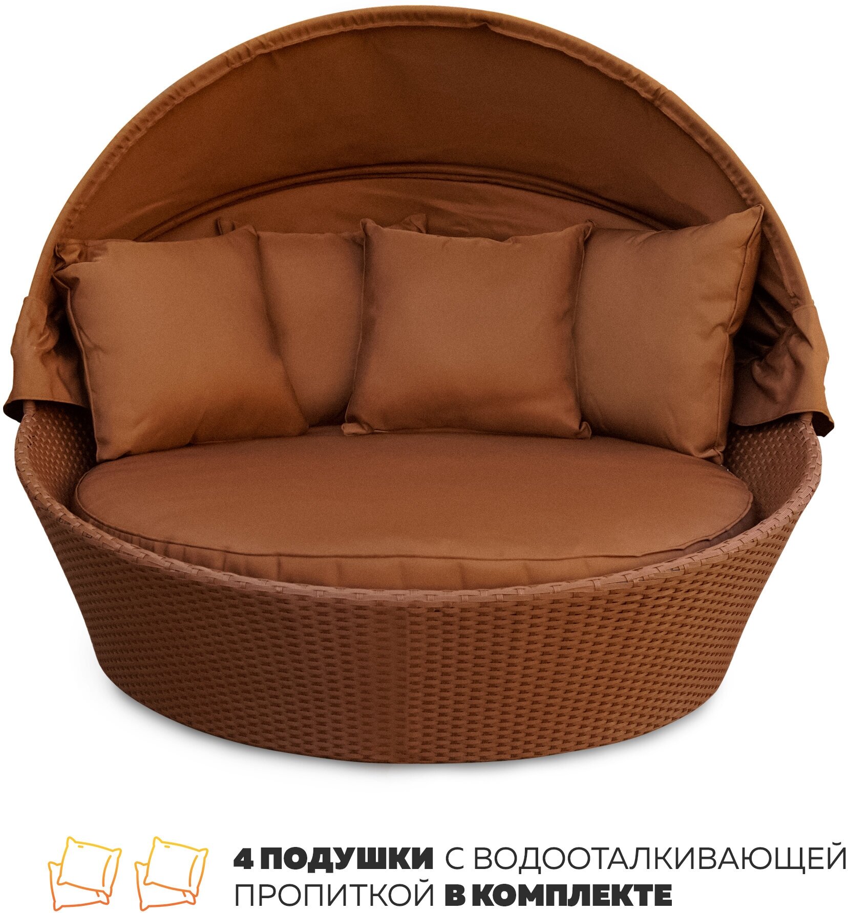 Шезлонг-диван КМ-0099 коричневый из плетеного искусственного ротанга - фотография № 2