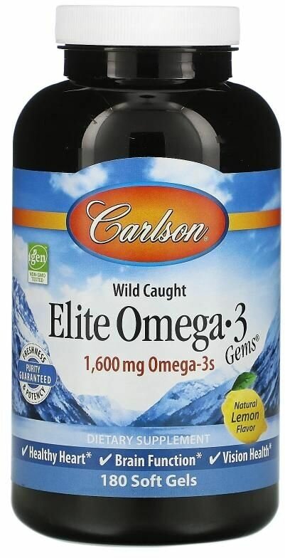 Carlson Labs, Elite Omega-3, Омега-3, 1600 мг, 180 капсул