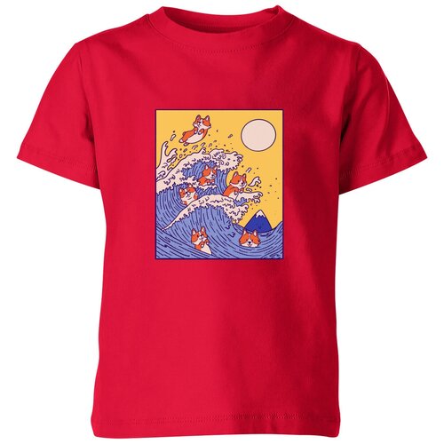 детская футболка большая волна в канагаве минимализм 104 белый Футболка Us Basic, размер 10, красный