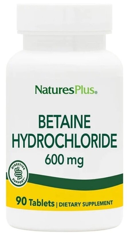 Таблетки Nature's Plus Betaine Hydrochloride, 600 мг, 90 шт.