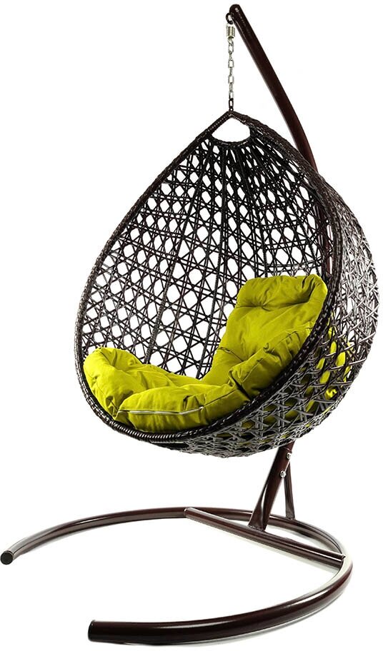 Подвесное кресло из ротанга "Капля Люкс" коричневое с жёлтой подушкой M-Group