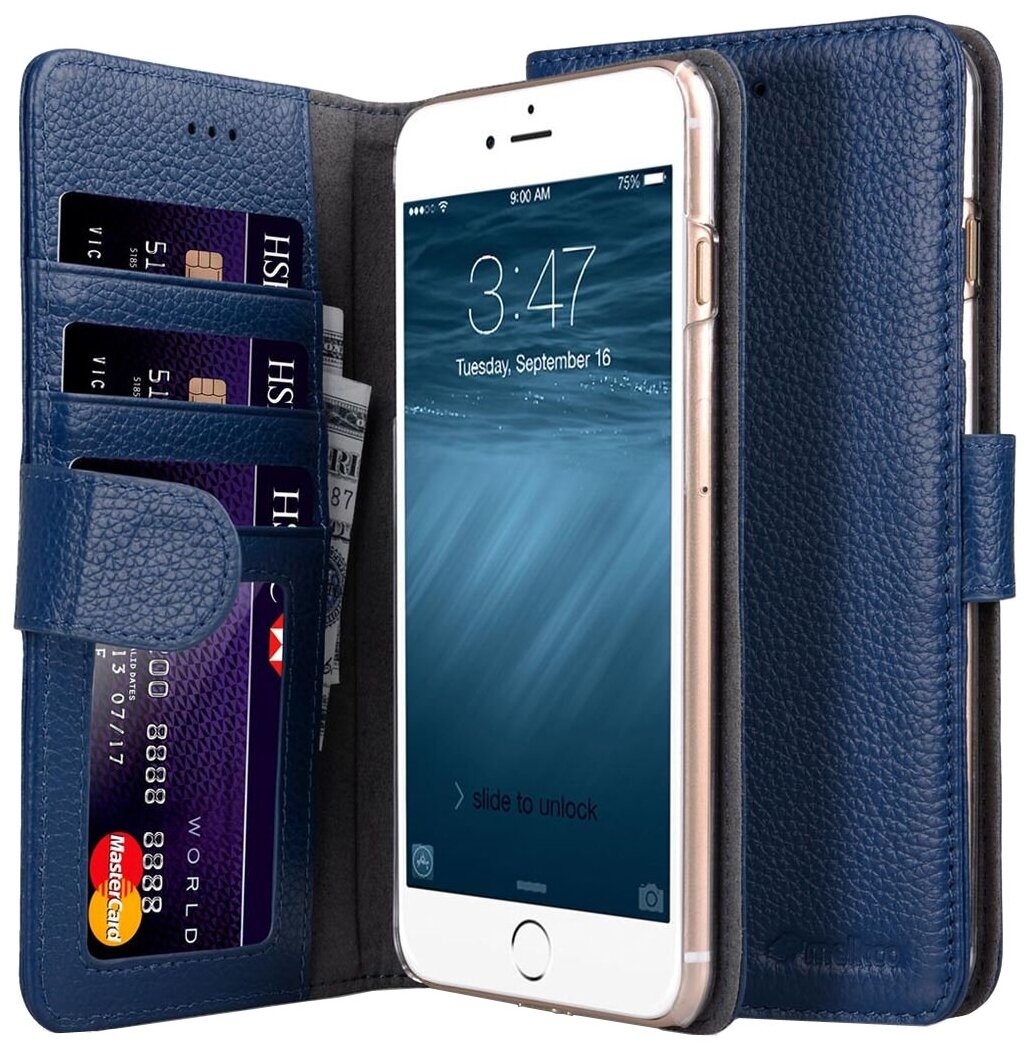 Кожаный чехол книжка Melkco для iPhone 7/8 (4.7") - Wallet Book ID Slot Type - темно-синий