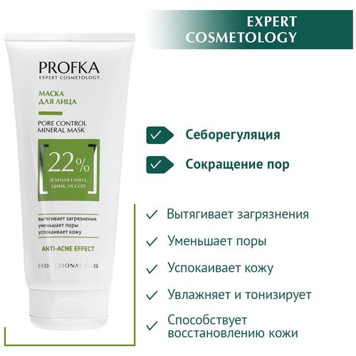 PROFKA Expert Cosmetology Маска для лица PORE CONTROL Mineral Mask с зеленой глиной, цинком и иссопом, 175 мл