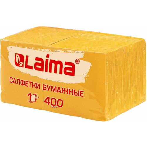 Упаковка 4 шт Салфетки бумажные 400 шт 24х24 см Big Pack жёлтые 100 целлюлоза LAIMA 114726 1672₽