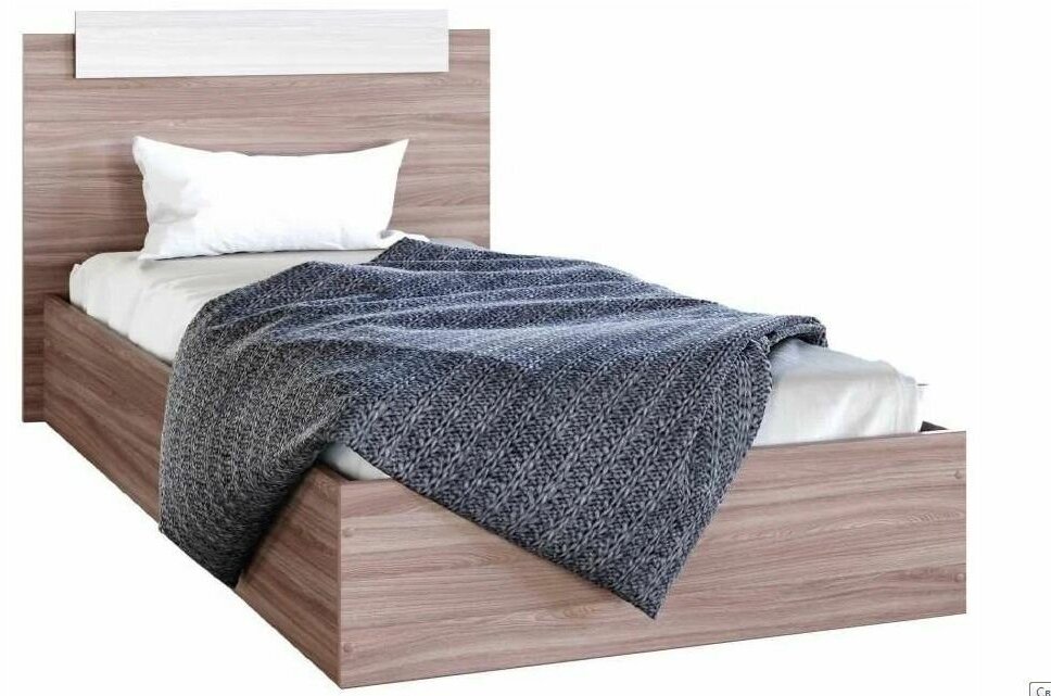 Кровать односпальная шириной 90 см, цвет ясень шимо