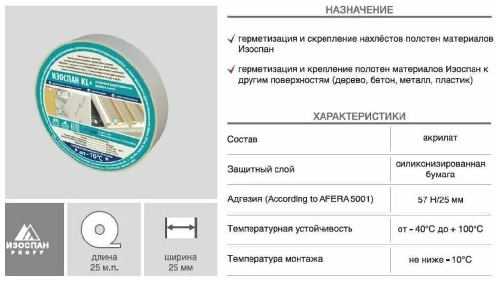 Изоспан KL+ двусторонняя клейкая лента - фотография № 2