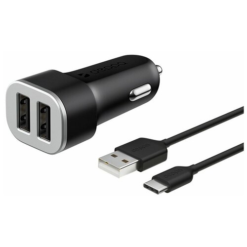 Deppa Разделитель автомобильный Deppa Car charger 2.4A D-11284, кабель USB Type-C 1.2m 12/24V (2USB: 5V/2.4A) Черный Deppa 07104