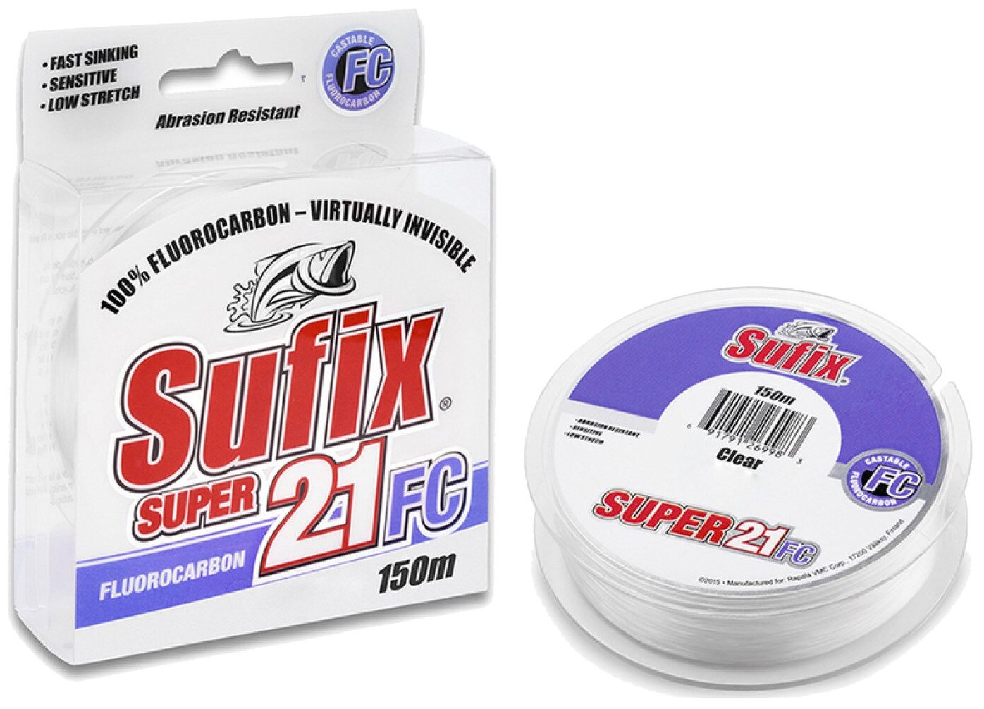 Леска SUFIX Super 21 Fluorocarbon прозрачная 150 м 0.30 мм 7,5 кг DS1IN030024B2S