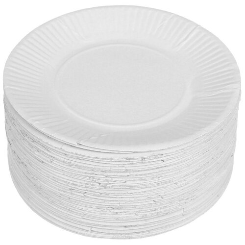Посуда одноразовая, EcoBom, Одноразовые тарелки бумажные белые 17 см. Набор 100 штук