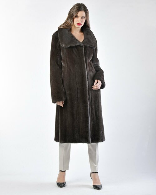 Пальто Manakas Frankfurt, норка, силуэт прямой, пояс/ремень, размер 40, серый