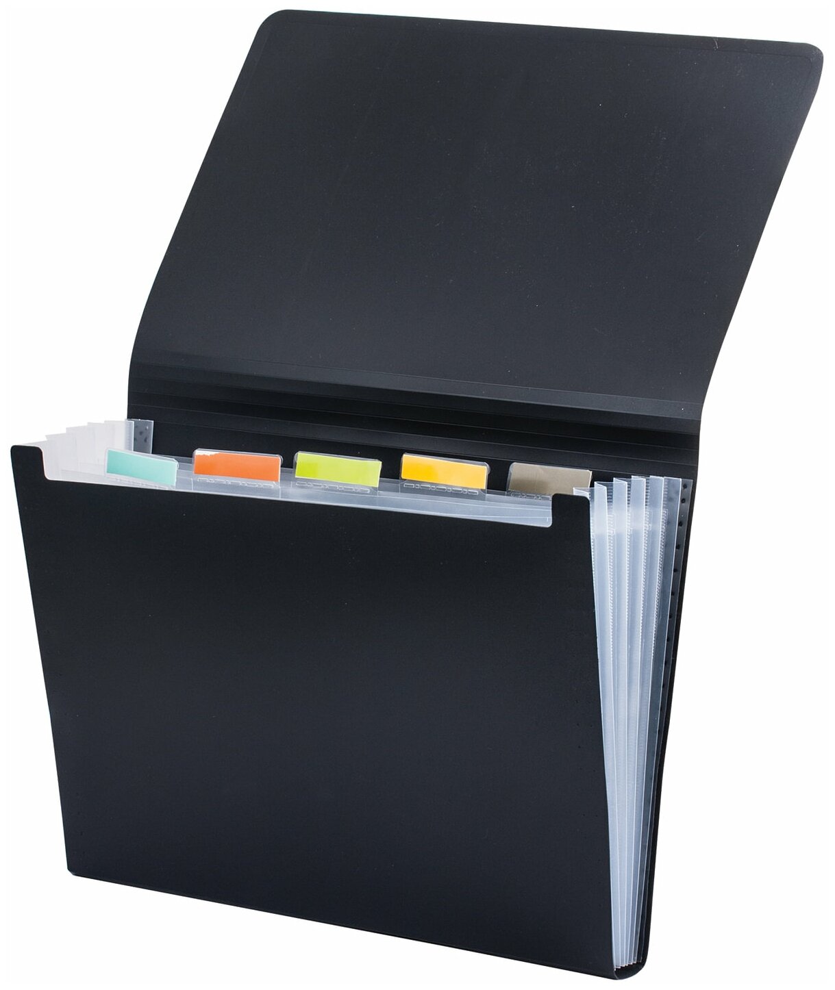 Папка на резинках BRAUBERG "Business", А4, 6 отделений, пластиковый индекс, черная, 0,5 мм, 224145