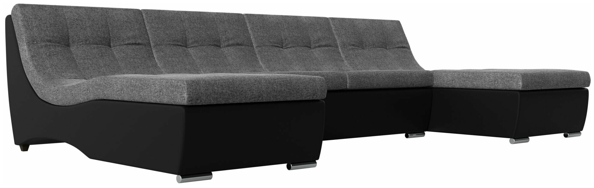 П-образный модульный диван Монреаль, Рогожка серая и Экокожа черная