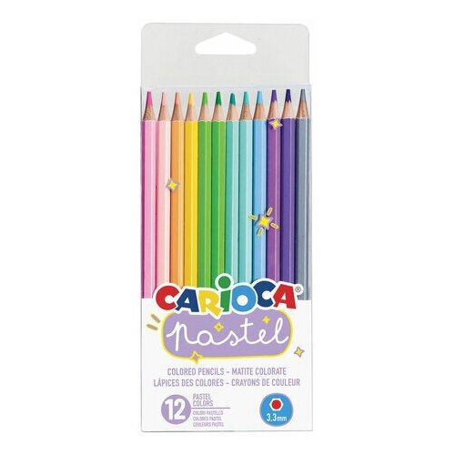 Карандаши цветные 12 цветов Carioca Pastel (L=175мм, d=3.3мм, 6гр, пастельные) ПВХ чехол, 3 уп. (43034)